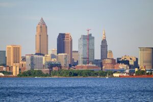 Cleveland skyline from Lakewood Park June 2024